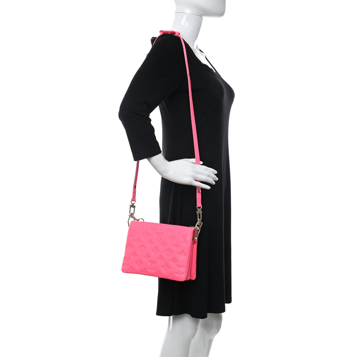 Louis Vuitton Calfskin Embossed Monogram Coussin BB Rose Fluo 2 of 9