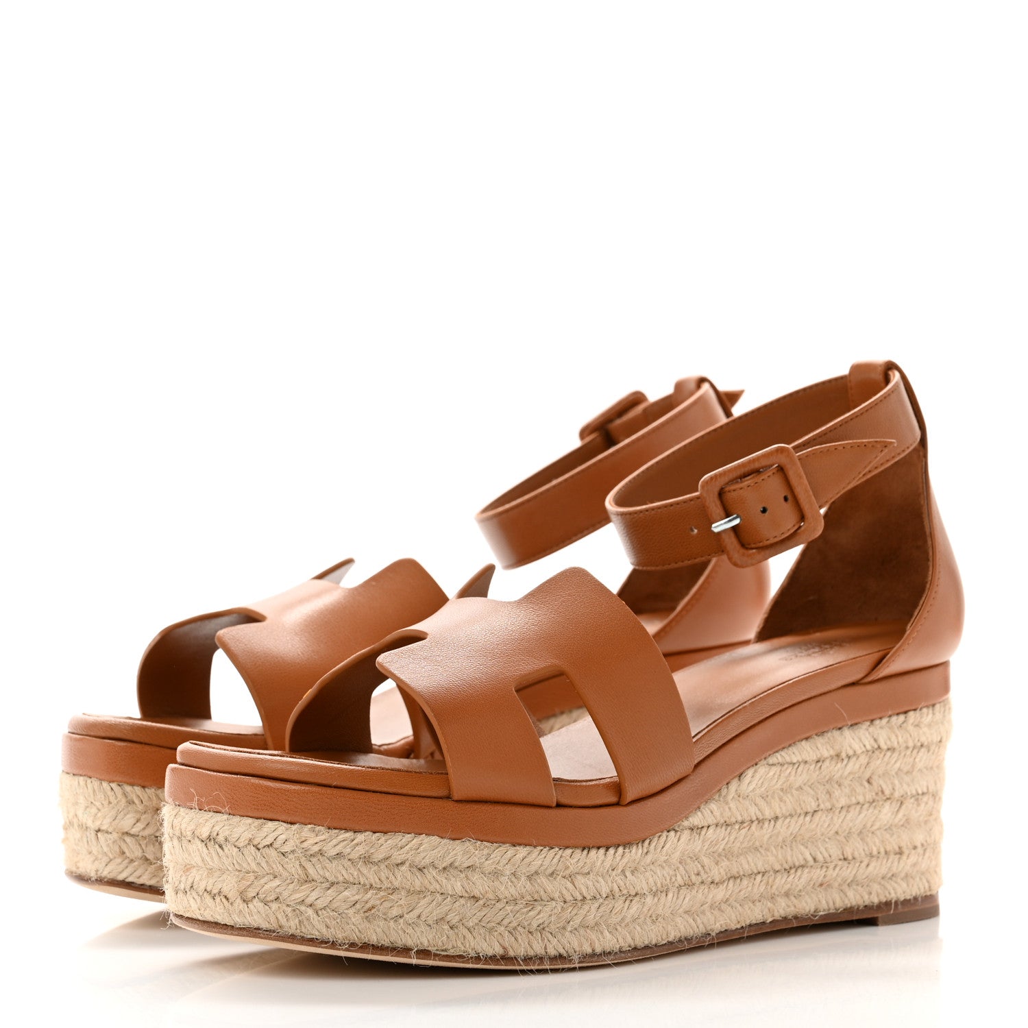 Hermes Goatskin Elda Espadrille Wedge Sandals 39 Marron Glaise 3 of 9