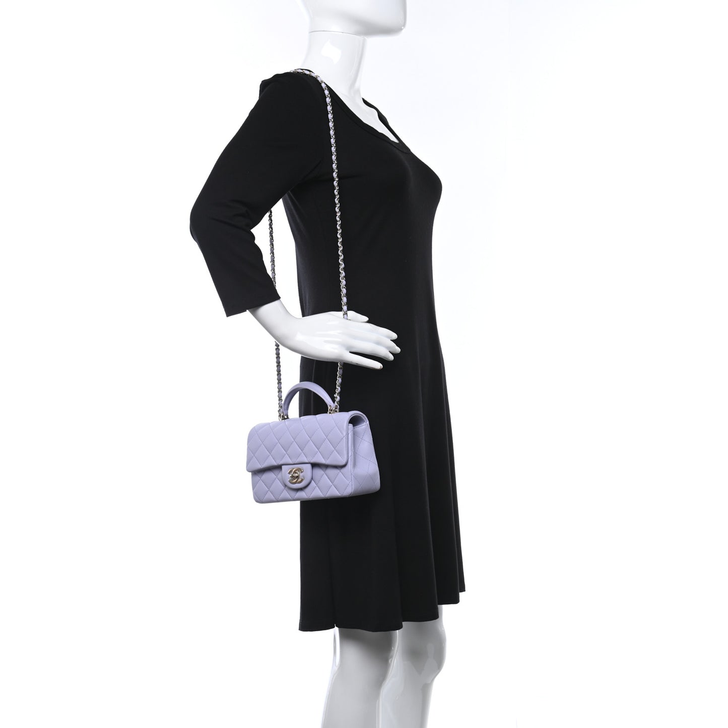 Lambskin Quilted Mini Top Handle Rectangular Flap Light Purple