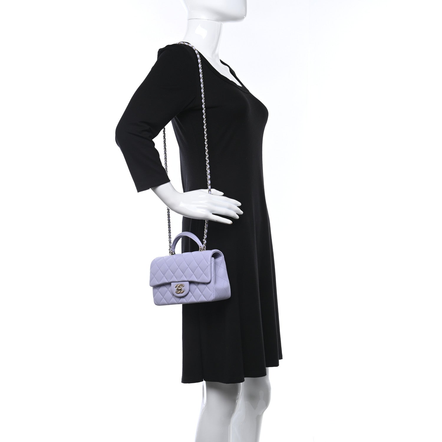 Chanel Lambskin Quilted Mini Top Handle Rectangular Flap Light Purple 3 of 9
