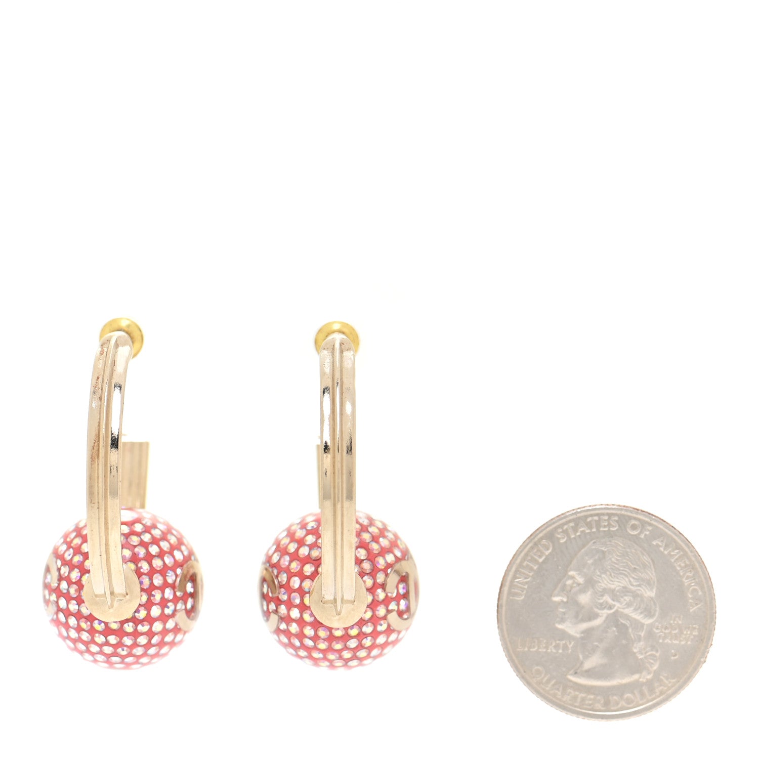 Chanel Crystal CC Ball Hoop Earrings Pink Gold 2 of 4