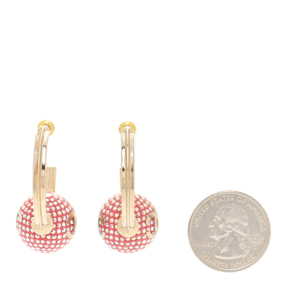 Chanel Crystal CC Ball Hoop Earrings Pink Gold 2 of 4