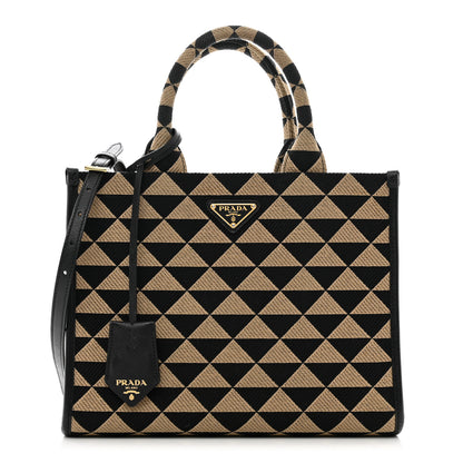 Prada Jacquard Saffiano Triangolo Symbole Embroidered Small Tote Black Corda 1 of 10