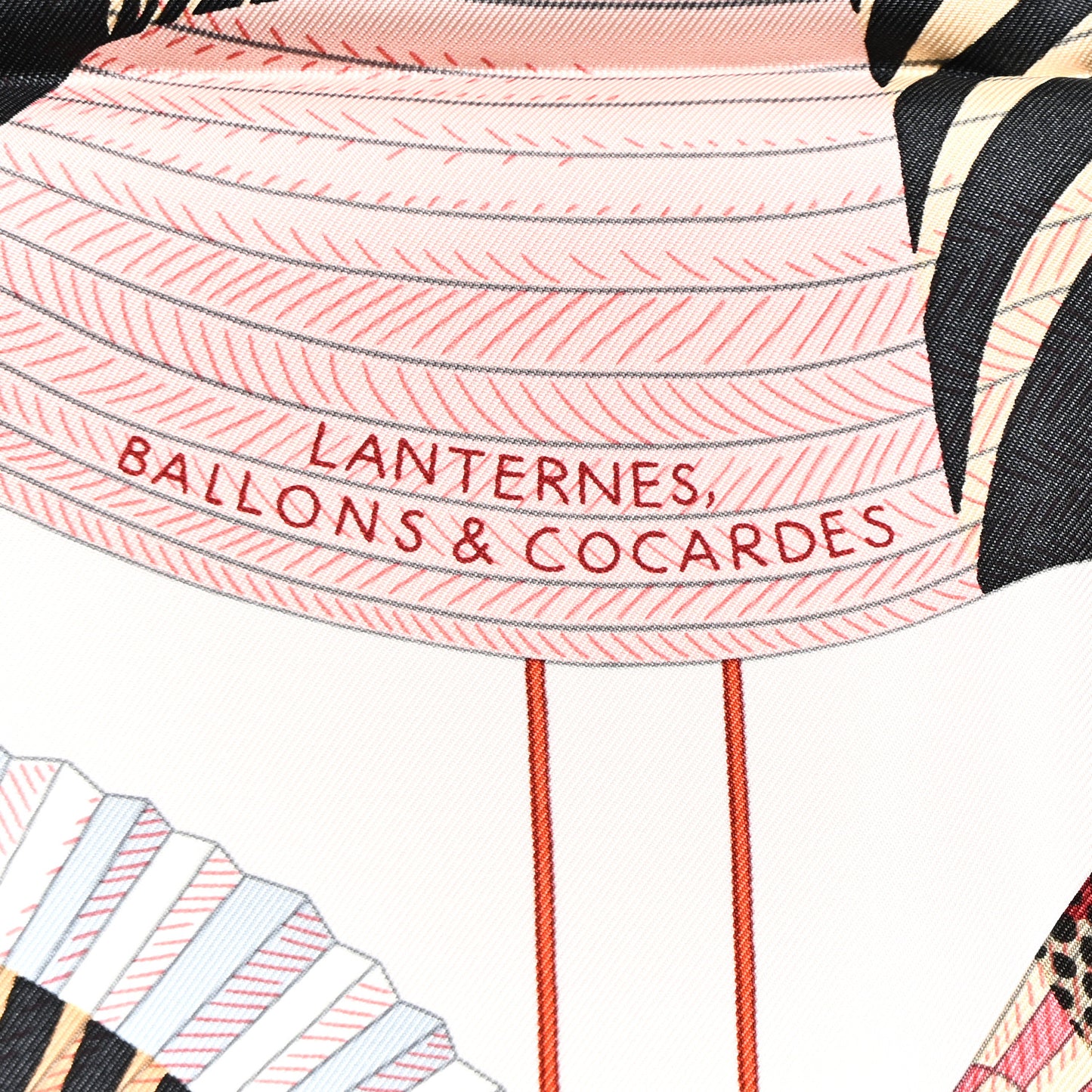 Silk Lanternes Ballons et Cocardes Scarf 90 Beige Rose Nacre Bordeaux