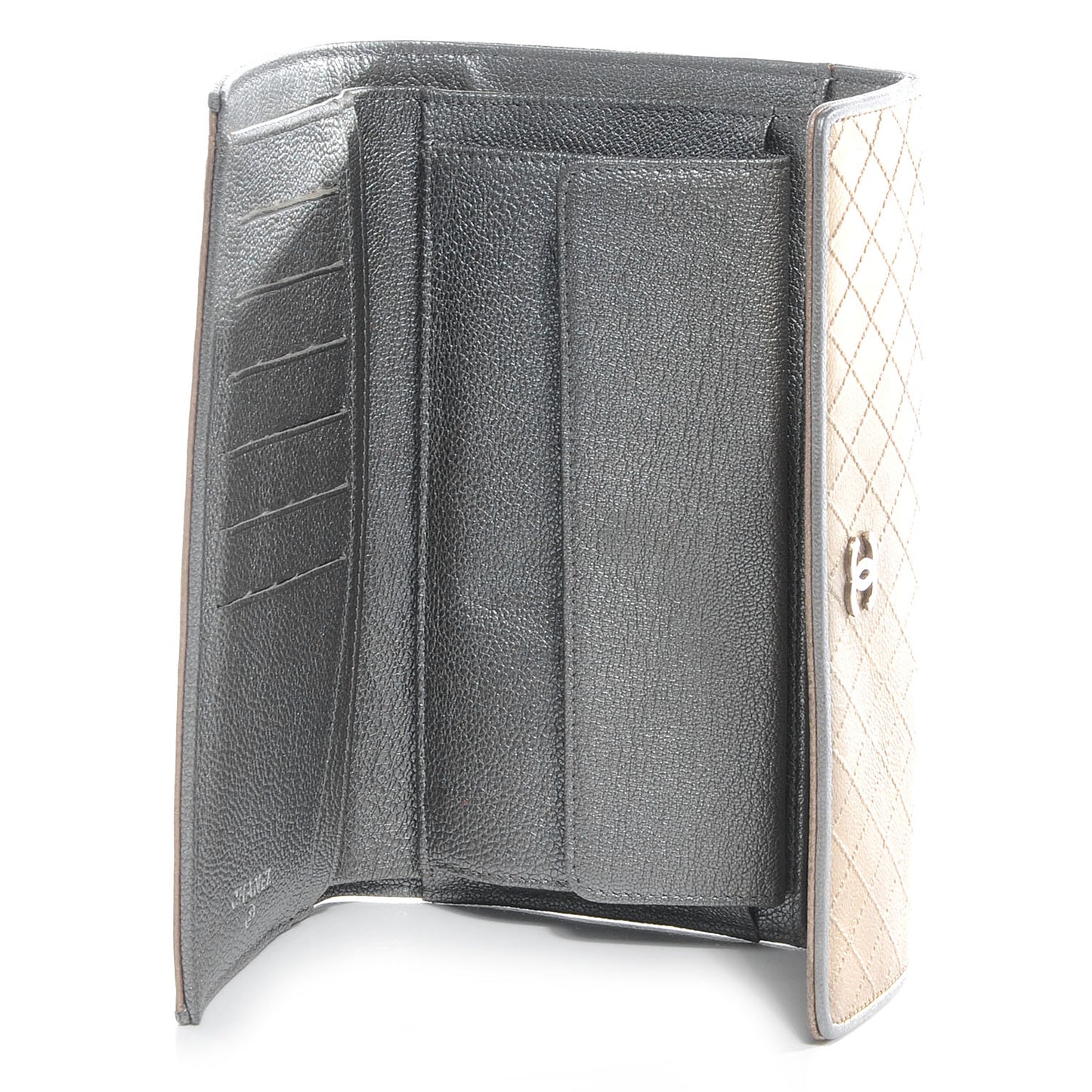 Diamond Stitched Long Flap Wallet Gold Silver