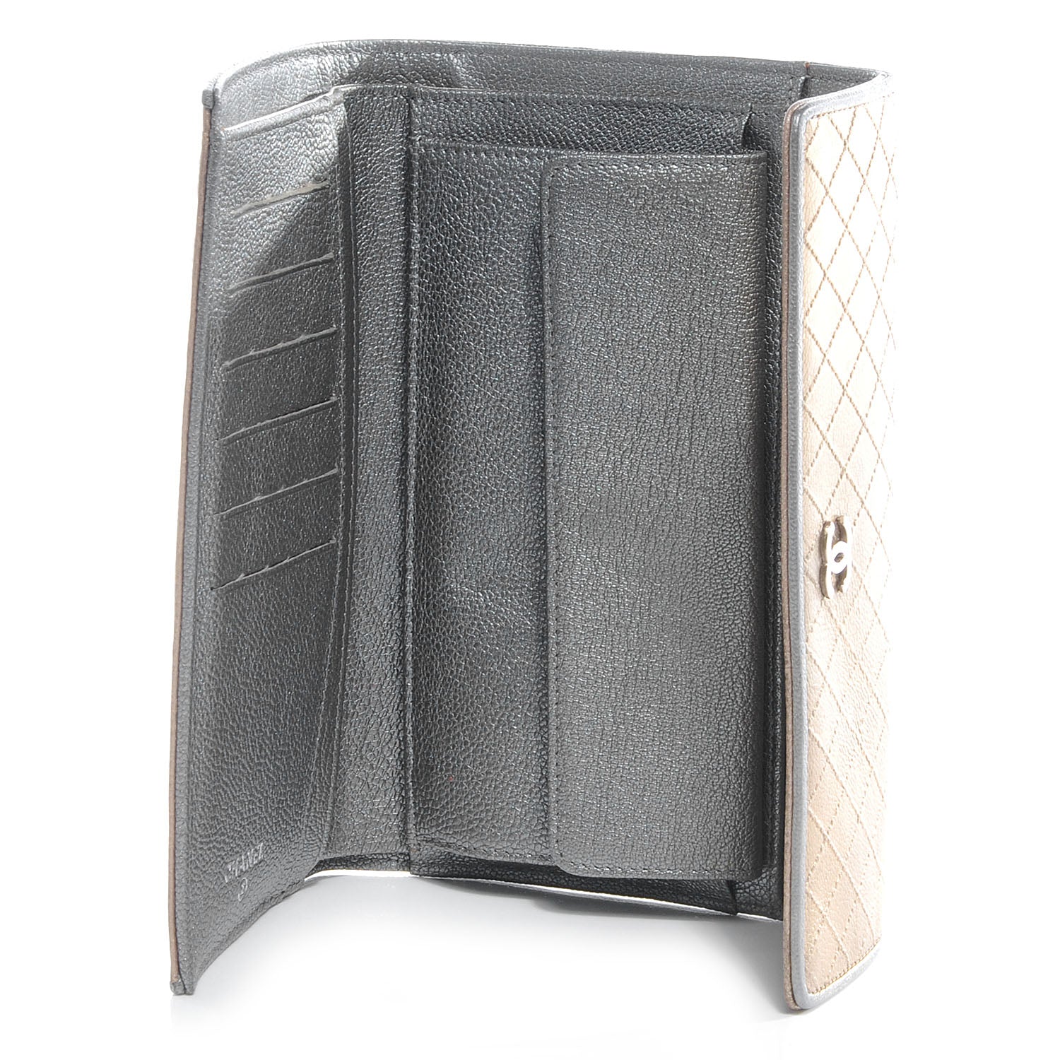 Chanel Diamond Stitched Long Flap Wallet Gold Silver 5 of 7