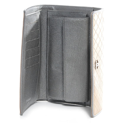 Chanel Diamond Stitched Long Flap Wallet Gold Silver 5 of 7