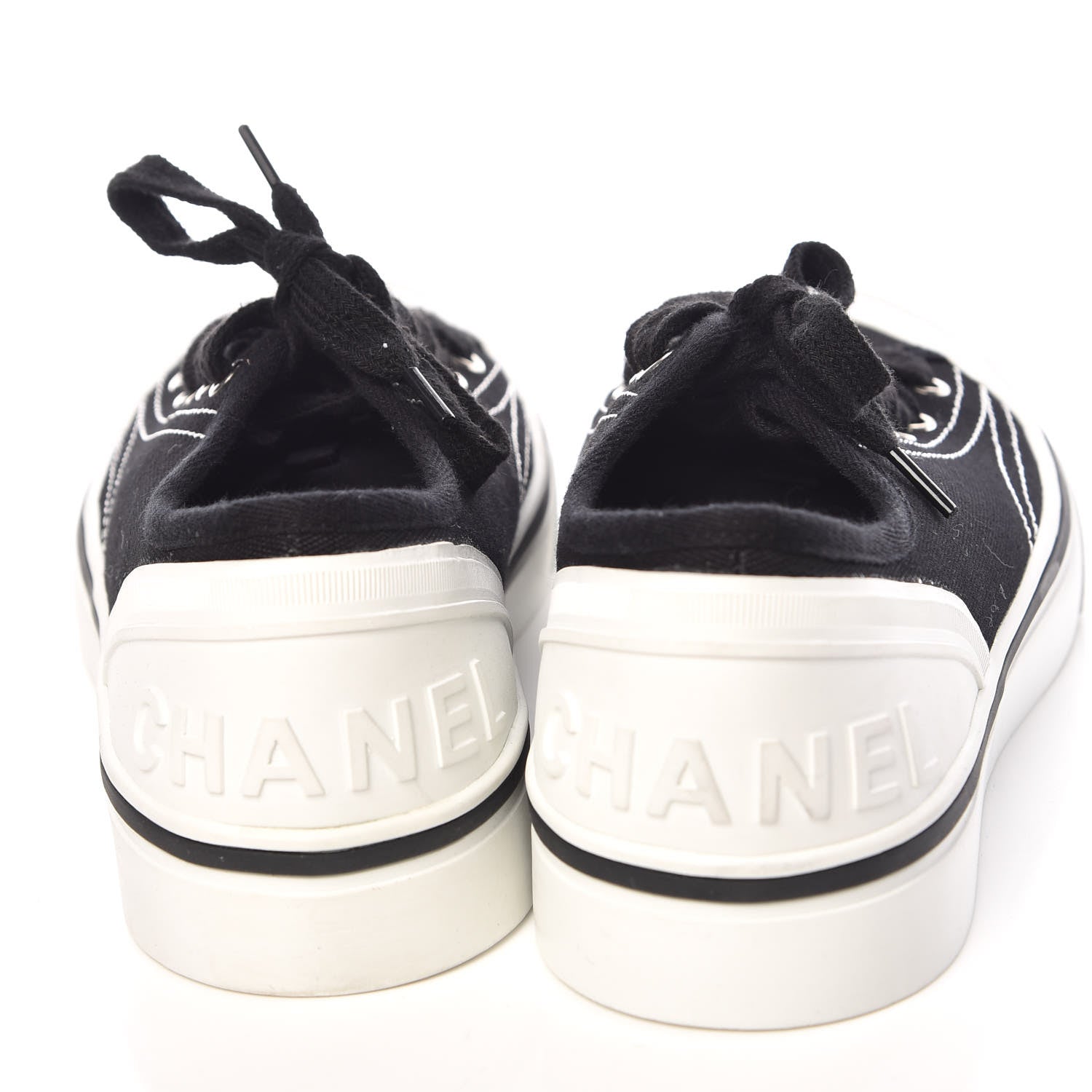 Chanel Canvas Lace Up Cap Toe Sneakers 38 Black 11 of 11