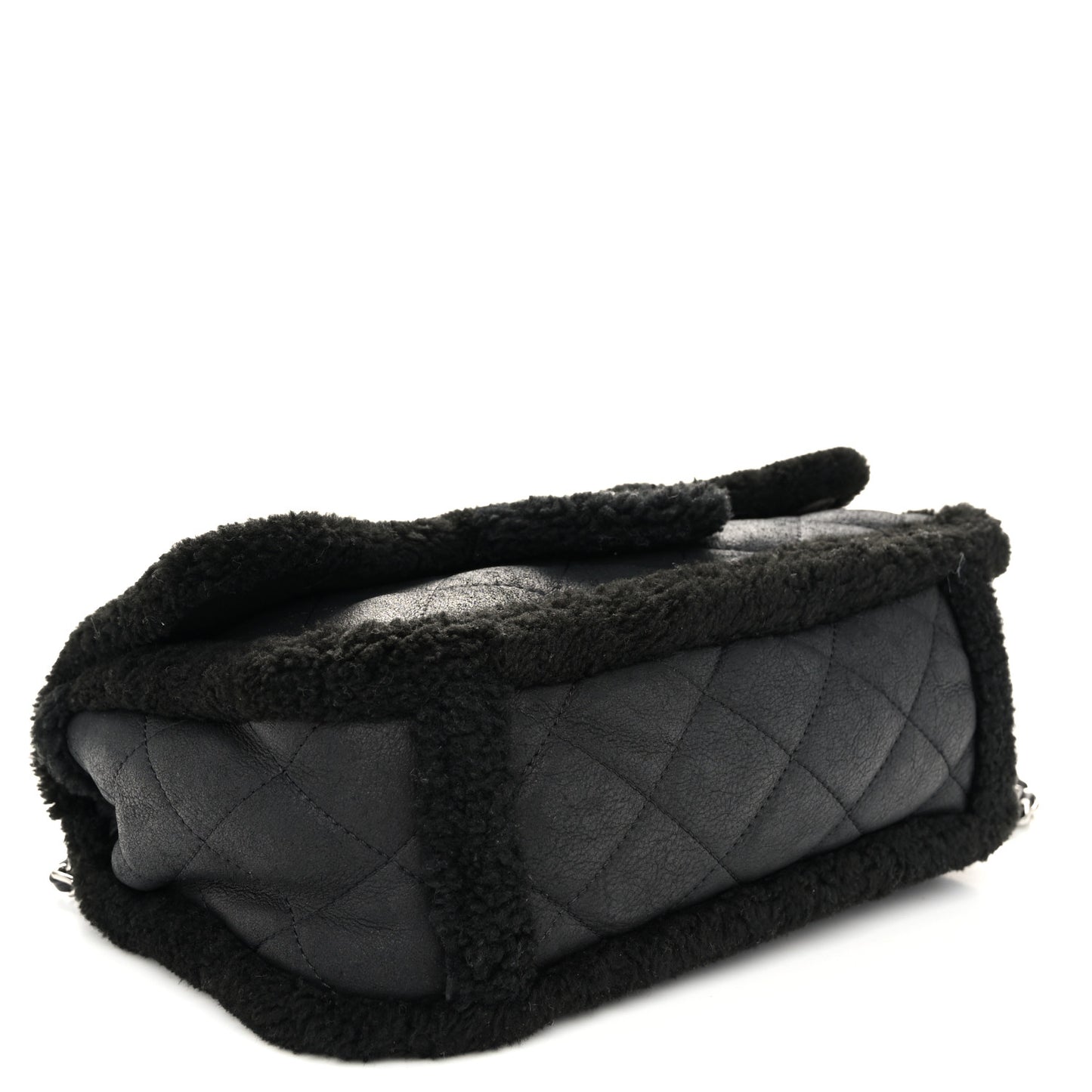 Shearling Quilted Jumbo Single Flap Black