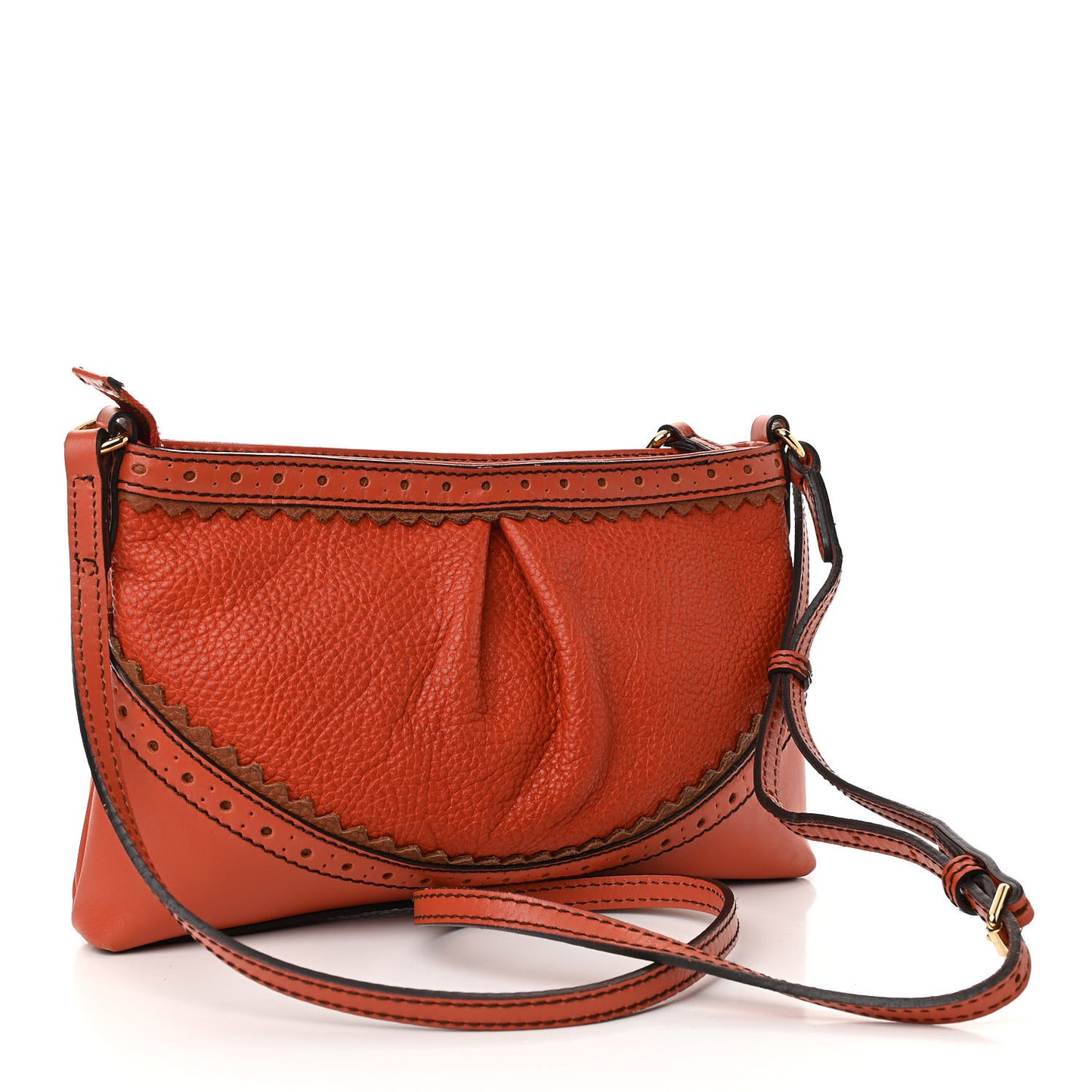 Grainy Calfskin Broguing Crossbody Tangerine
