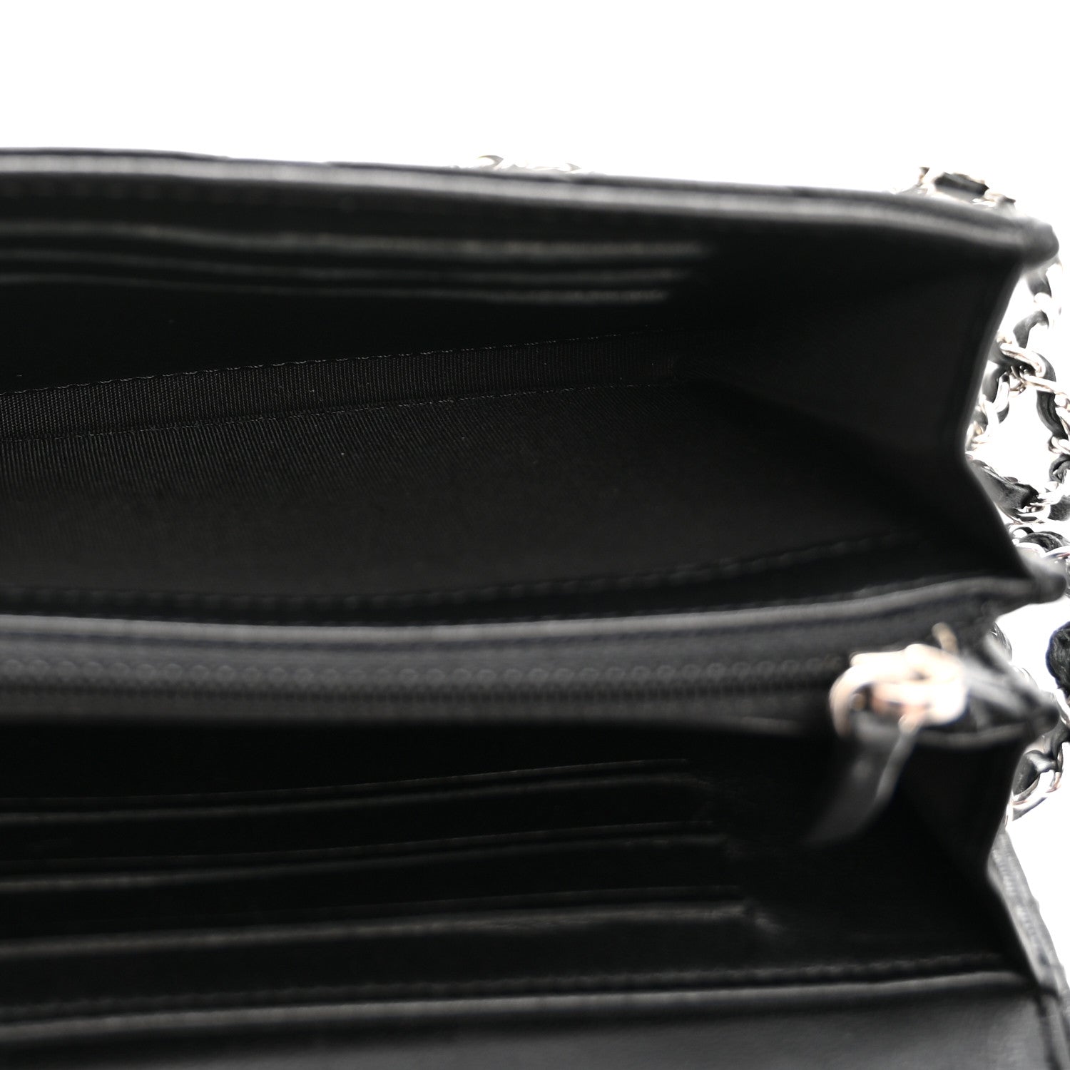 Chanel Lambskin Chevron Quilted Studded Wallet On Chain WOC Black 5 of 13