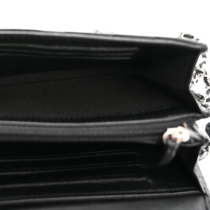 Chanel Lambskin Chevron Quilted Studded Wallet On Chain WOC Black 5 of 13