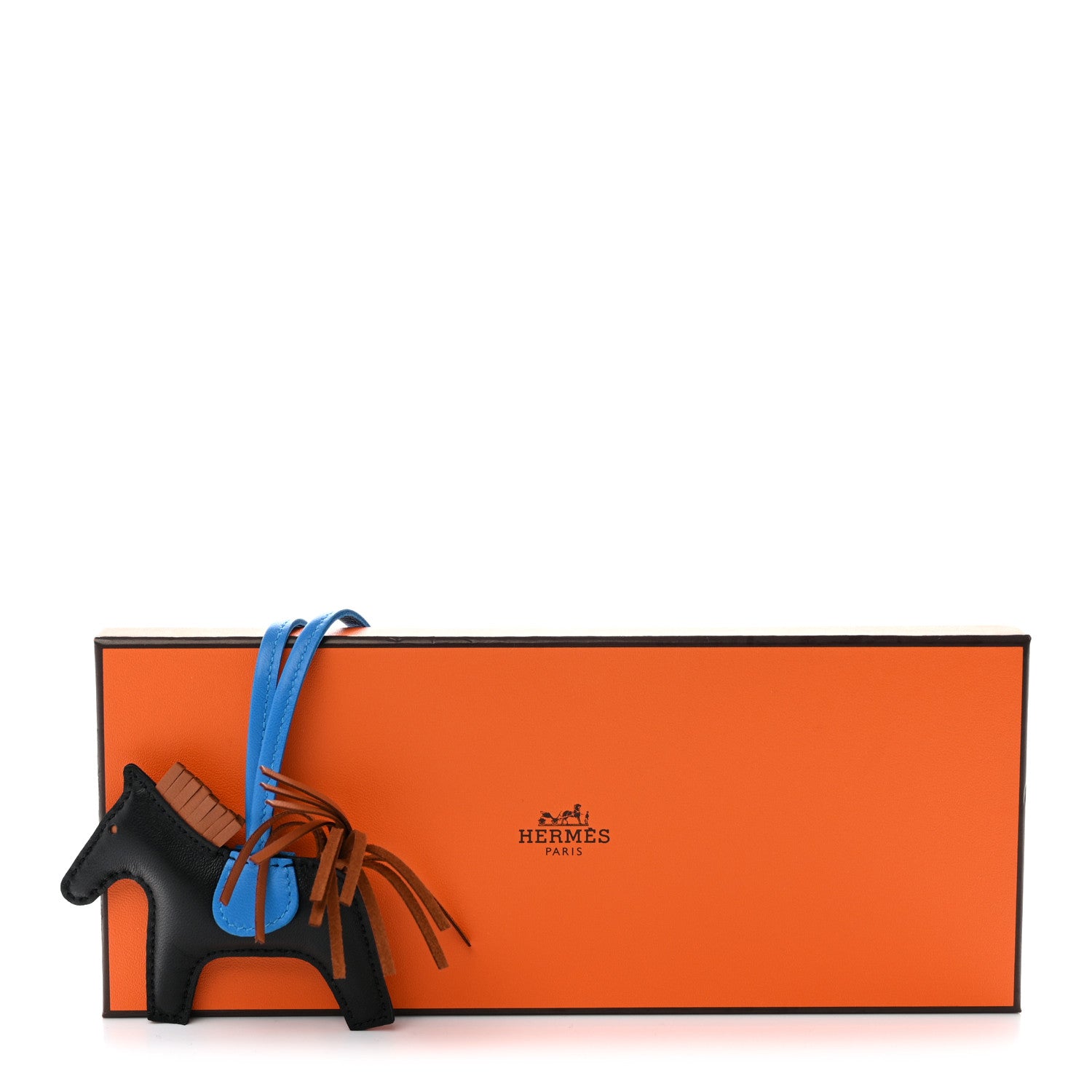 Hermes Milo Lambskin Grigri Rodeo Horse Bag Charm PM Black Gold Bleu Zanzibar 5 of 5