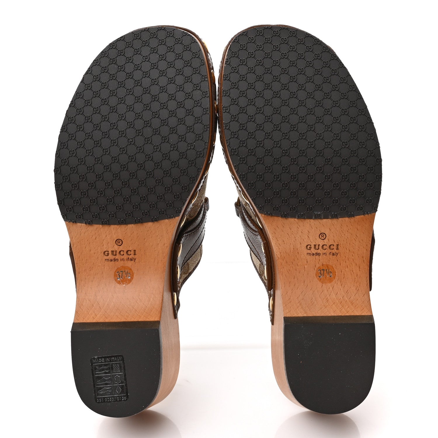 Gucci Monogram Goatskin Horsebit Clog Mules 37.5 Beige Ebony Brown Sugar 5 of 8