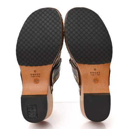 Gucci Monogram Goatskin Horsebit Clog Mules 37.5 Beige Ebony Brown Sugar 5 of 8