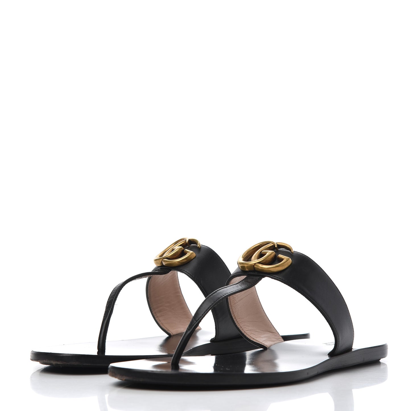 Calfskin GG Marmont Thong Sandals 38 Black