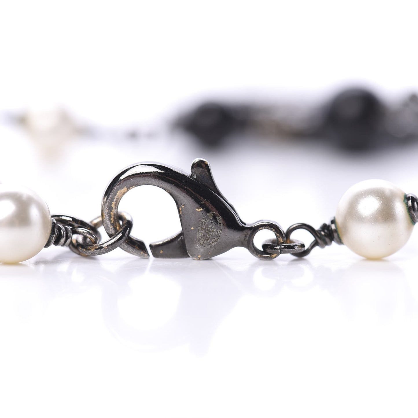 Beaded CC Short Necklace Ruthenium Black