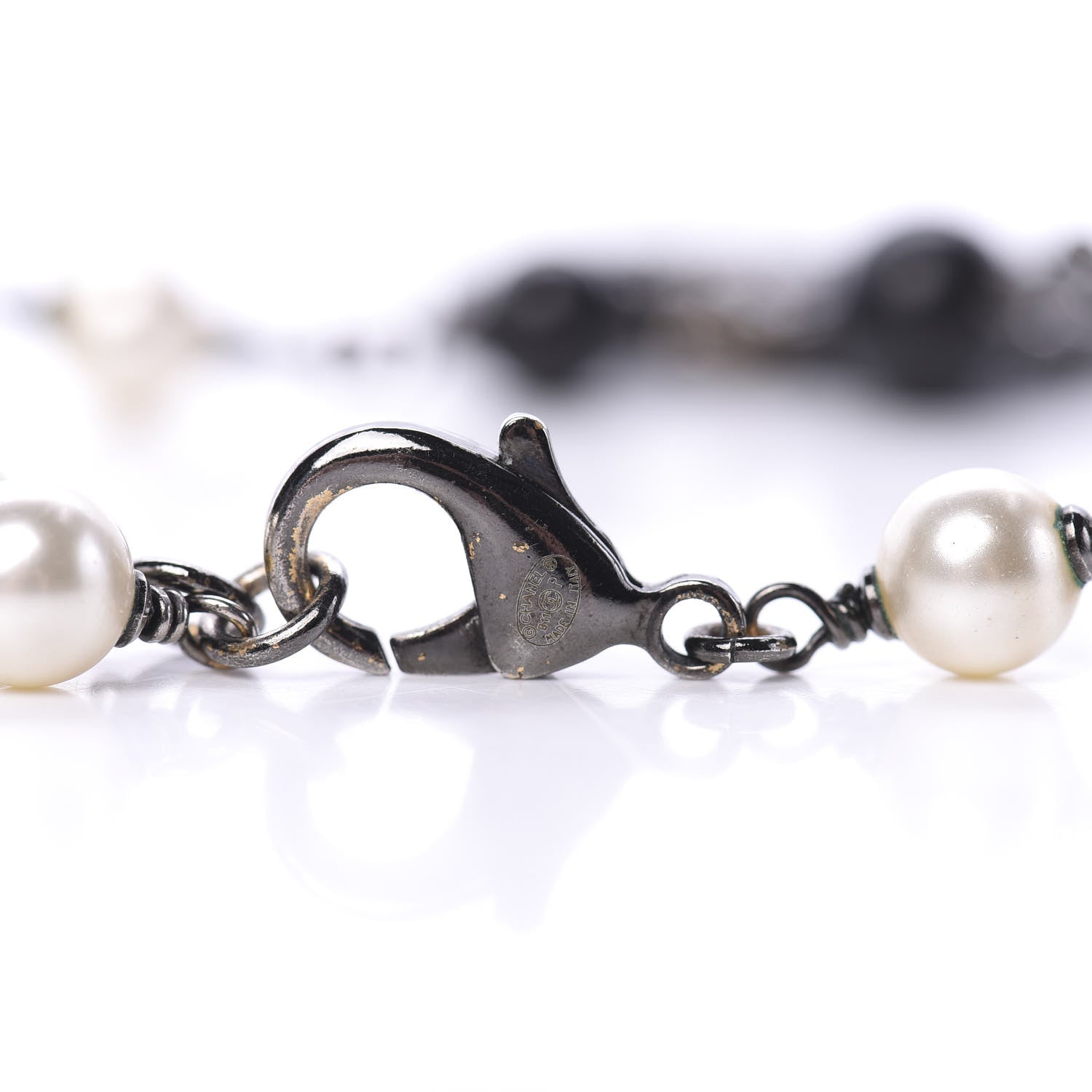 Chanel Beaded CC Short Necklace Ruthenium Black 4 of 5