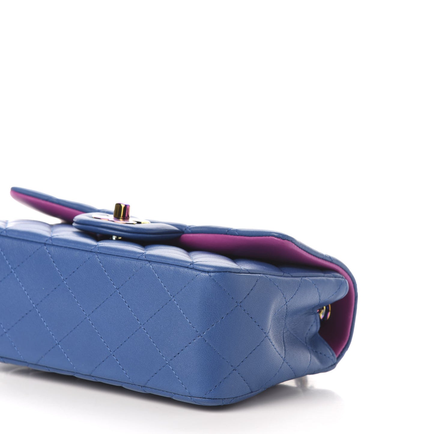 Lambskin Quilted Mini Rectangular Flap Blue Purple