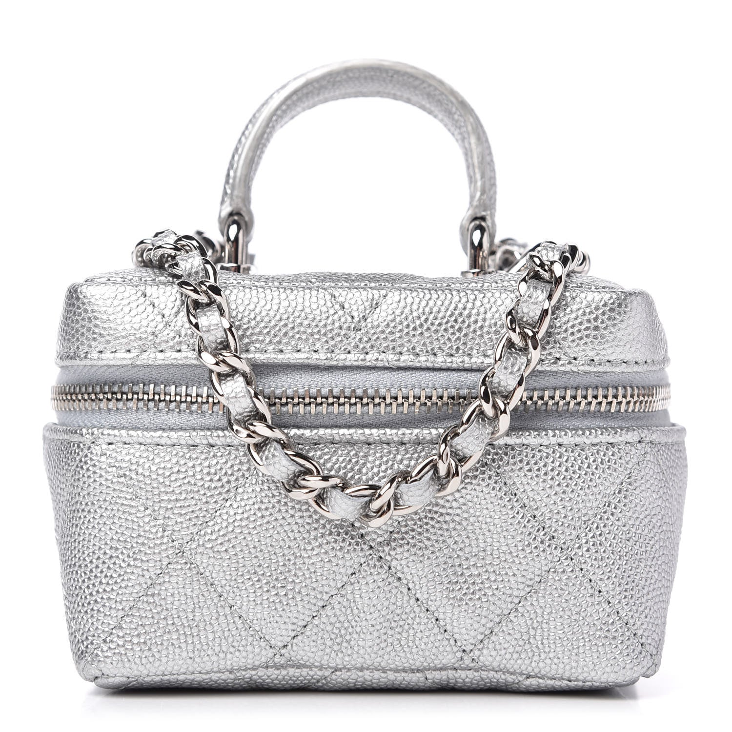 Chanel Metallic Caviar Quilted Mini Top Handle Vanity With Chain Silver 1 of 10