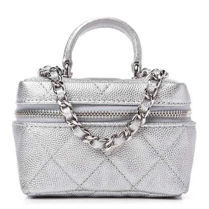 Chanel Metallic Caviar Quilted Mini Top Handle Vanity With Chain Silver 1 of 10