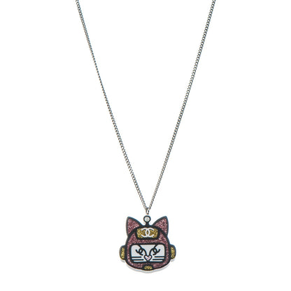 Chanel Glitter Crystal Robot Cat Necklace Black PInk 1 of 6