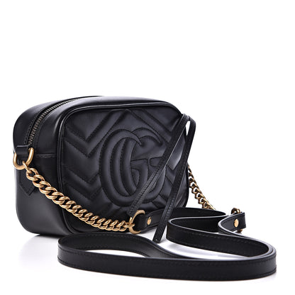 Gucci Calfskin Matelasse Mini GG Marmont Chain Shoulder Bag Black 2 of 10