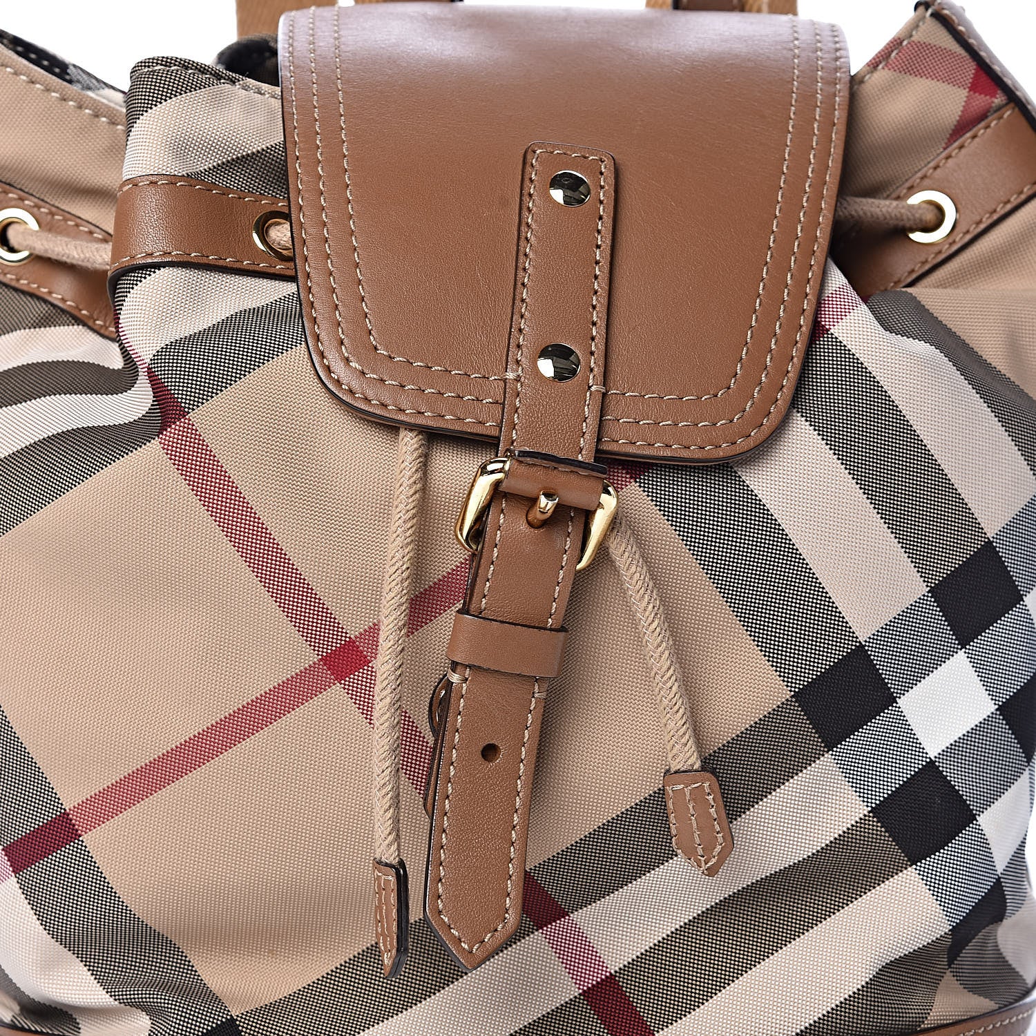 Burberry Nylon Calfskin Nova Check Backpack Brown 9 of 11