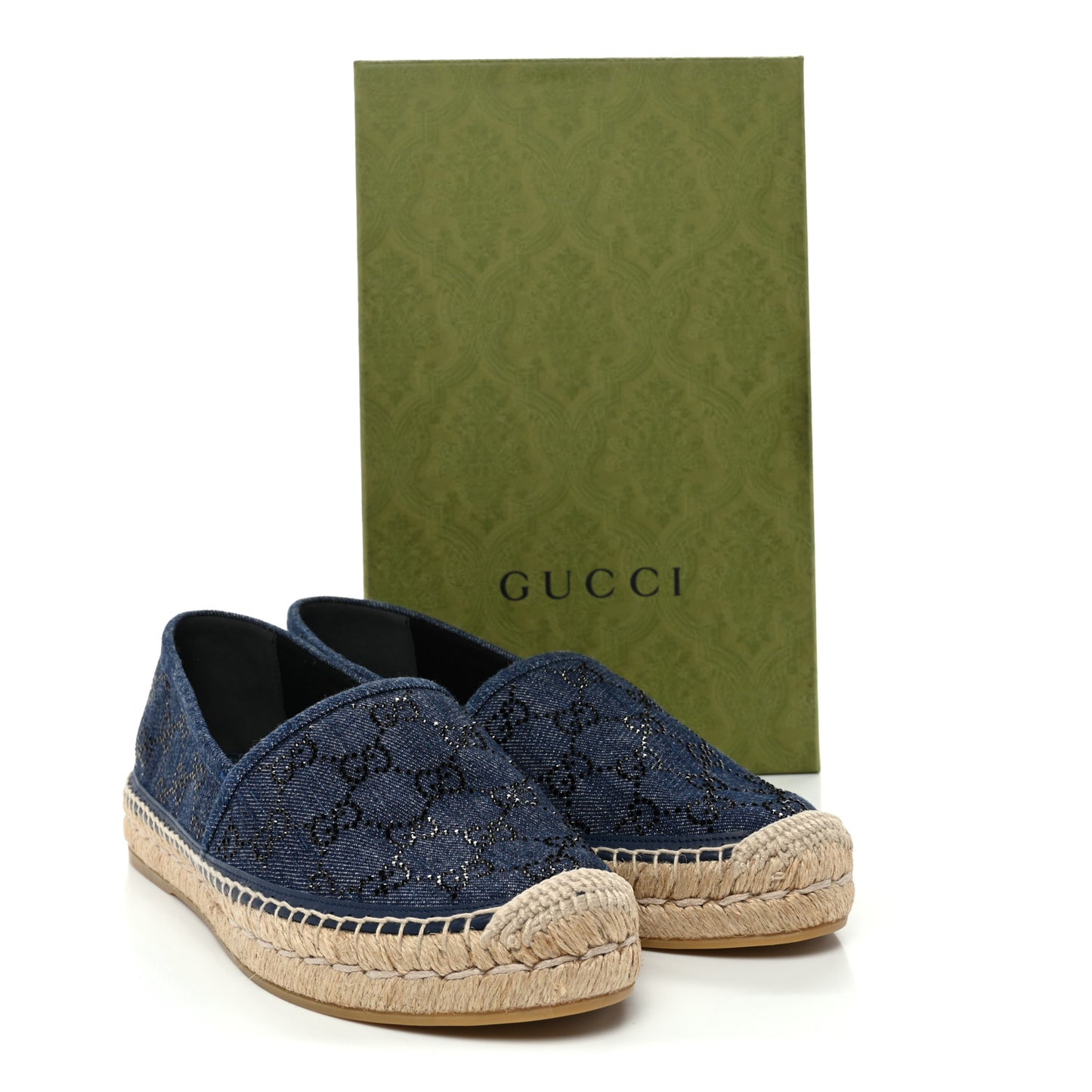 Denim Crystal GG Monogram Espadrilles 41 Blue