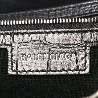 Balenciaga Metallic Calfskin Crocodile Embossed Crystal Small Le Cagole Shoulder Bag Gunmetal 6 of 12