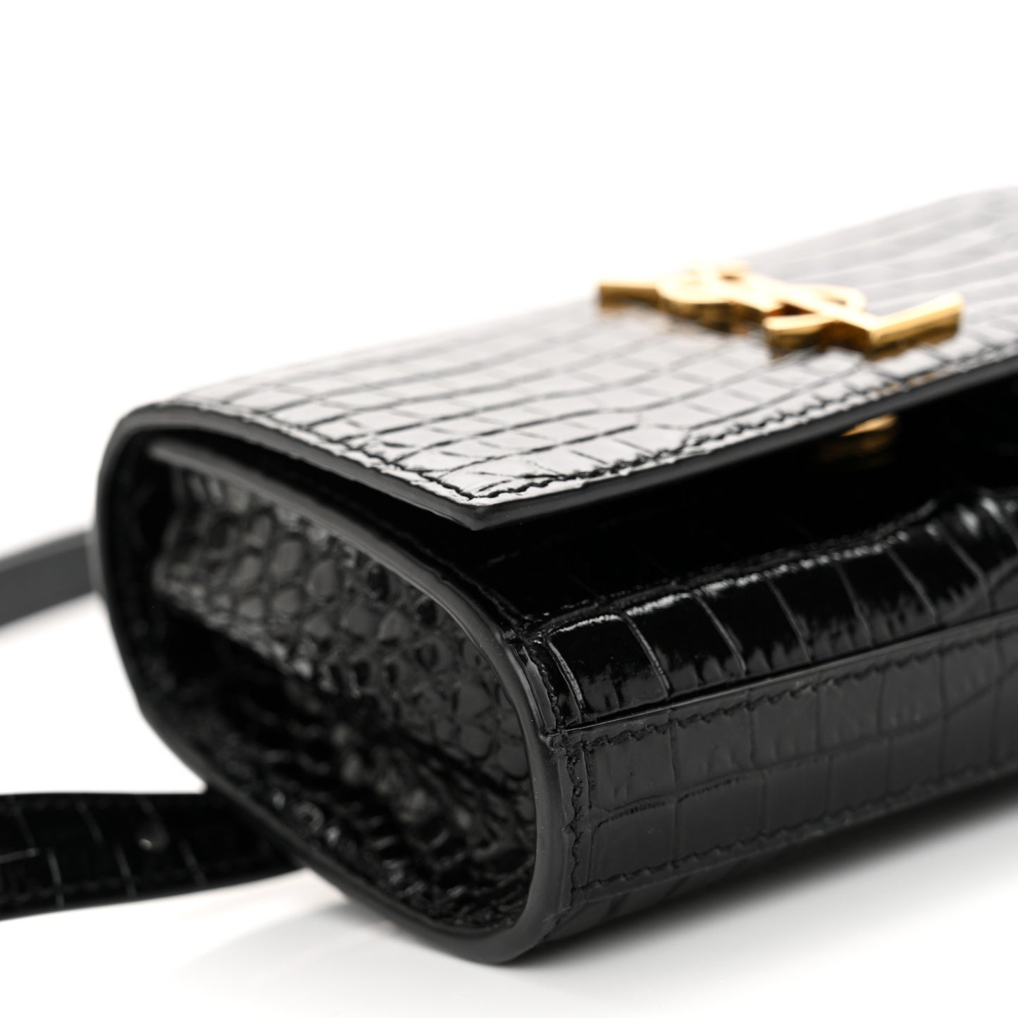 Calfskin Crocodile Embossed Monogram Kate Belt Bag Black