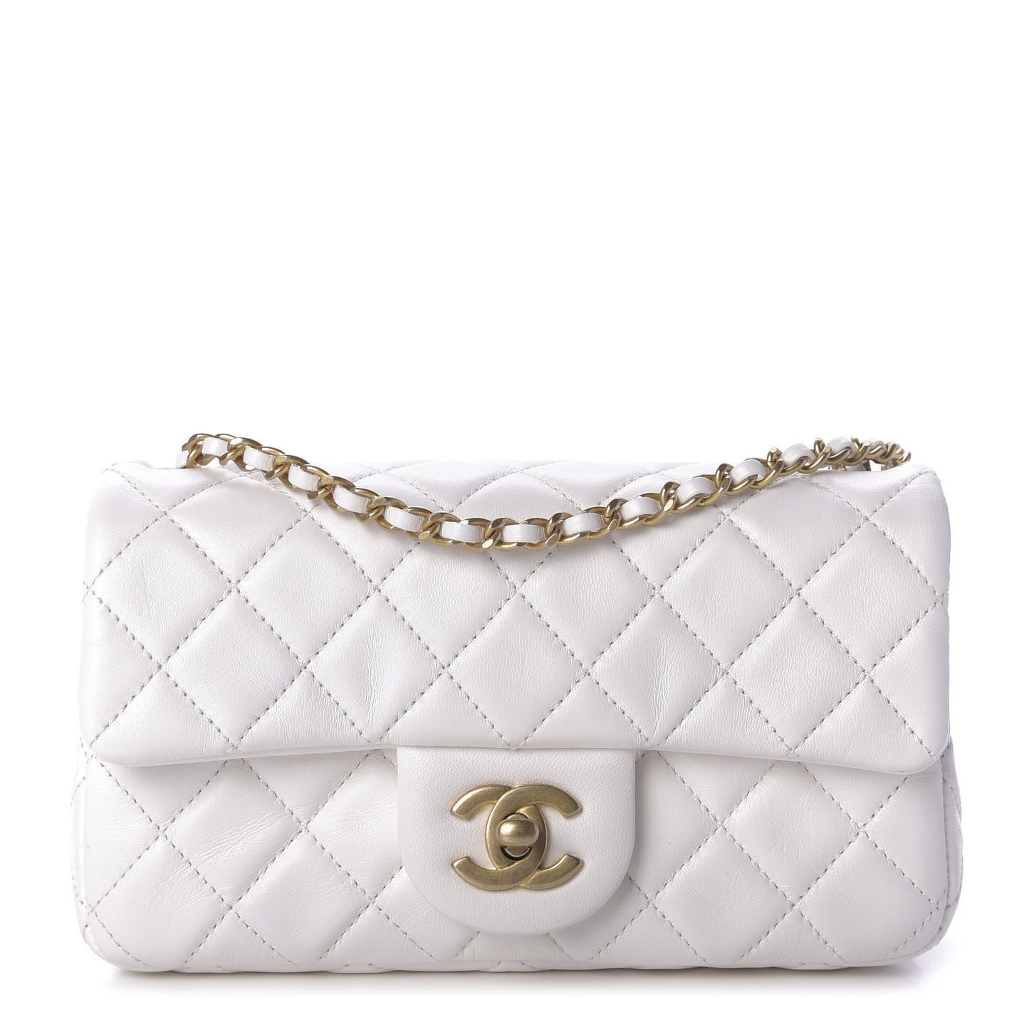 Lambskin Quilted Mini Rectangular Pearl Crush Flap White