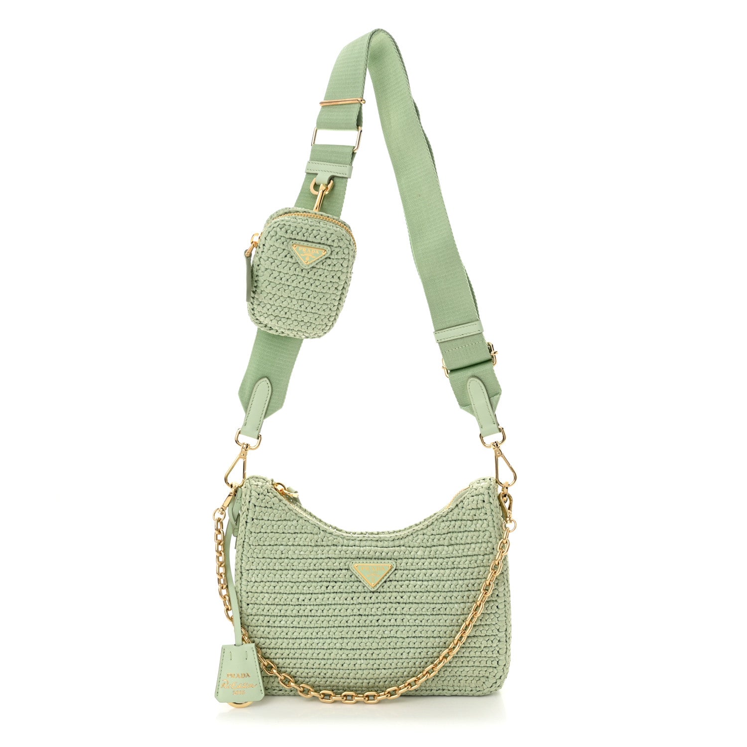 Prada Yarn Raffia Effect Crochet Re-Edition 2005 Shoulder Bag Acqua 1 of 13