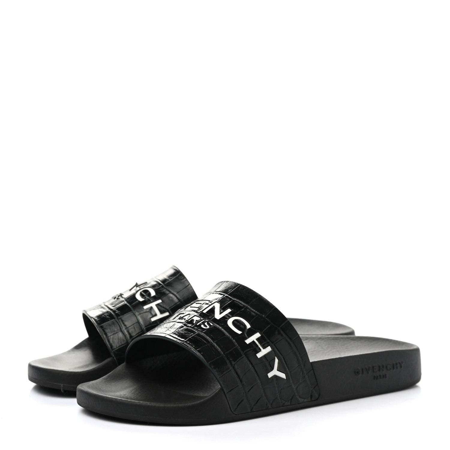 Givenchy Rubber Crocodile Embossed Logo Pool Slide Sandals 37 Black 3 of 9