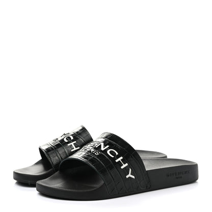 Givenchy Rubber Crocodile Embossed Logo Pool Slide Sandals 37 Black 3 of 9