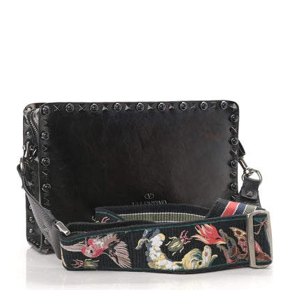 Valentino Garavani Craquele Calfskin Small Guitar Strap Rockstud Rolling Flap Pocket Shoulder Bag Black 3 of 11
