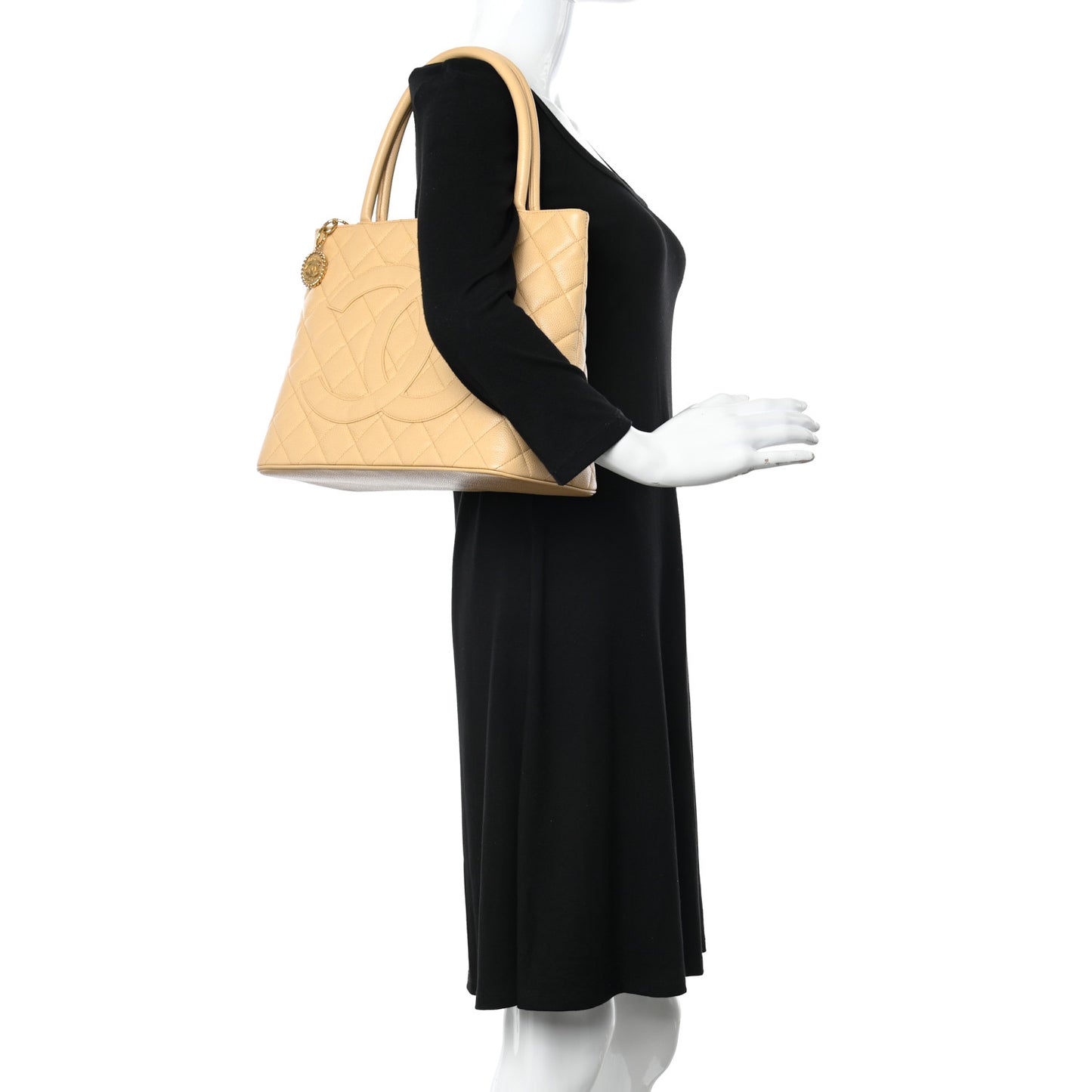 Caviar Quilted Medallion Tote Beige
