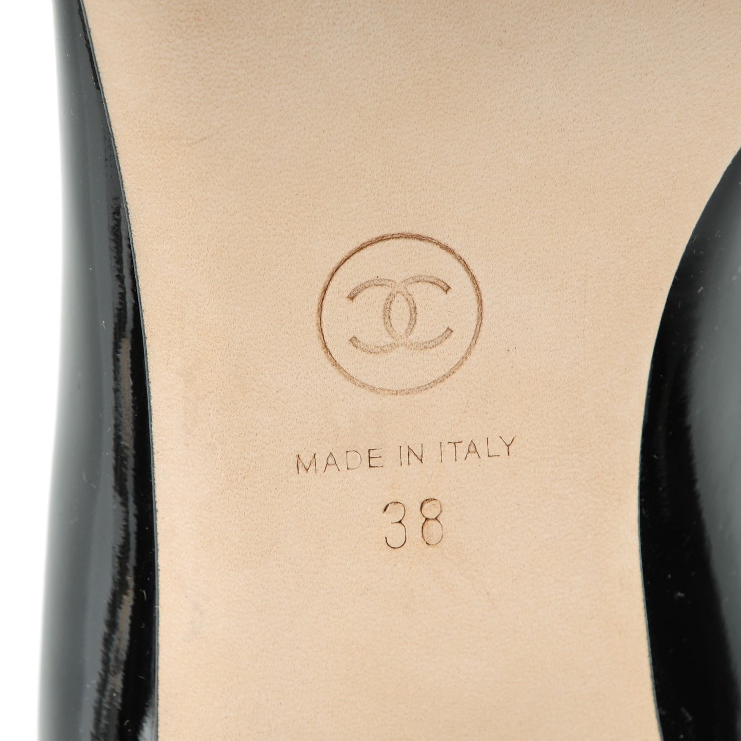 Patent Calfskin CC Cap Toe Flats 38 Black