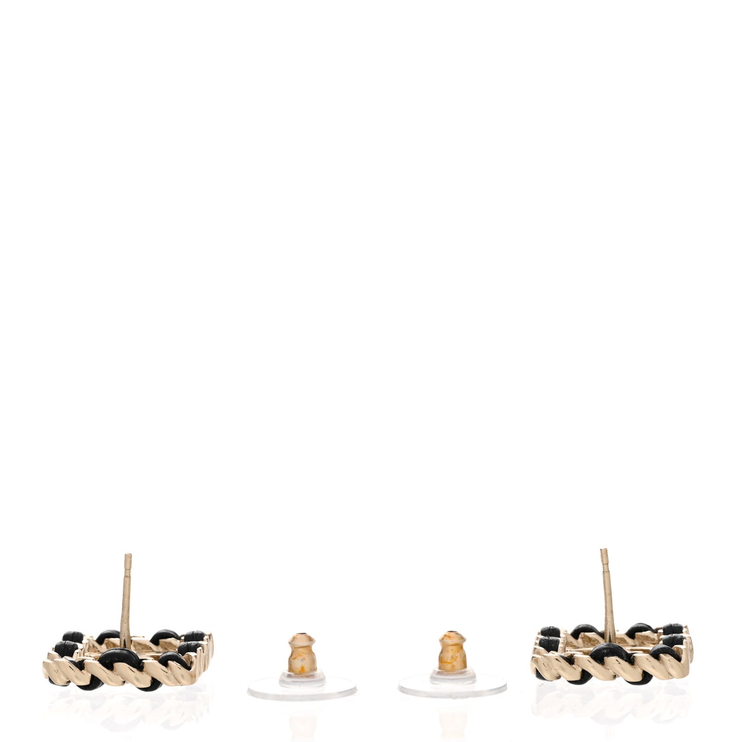 Crystal Lambskin Chain Sergeant Chanel Stud Earrings Black Gold