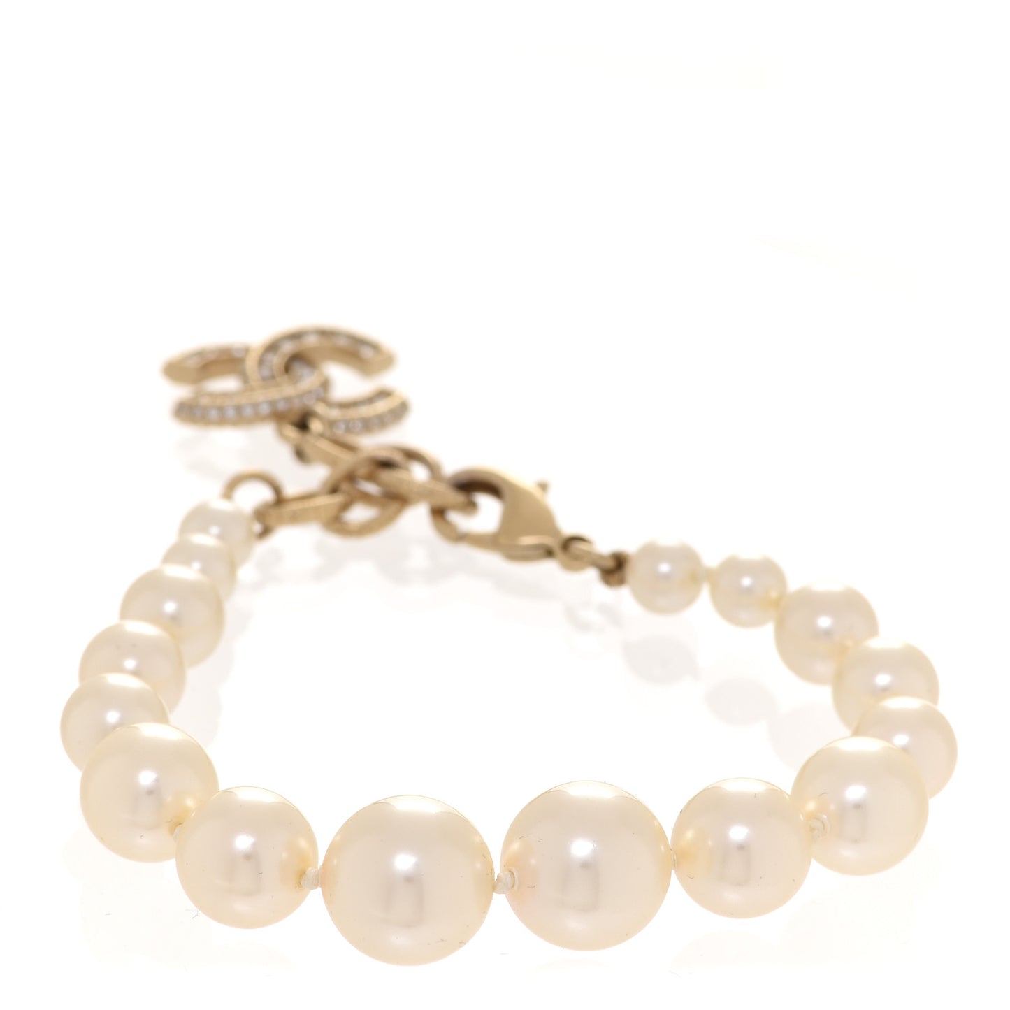 Graduated Pearl Crystal CC Bracelet Gold