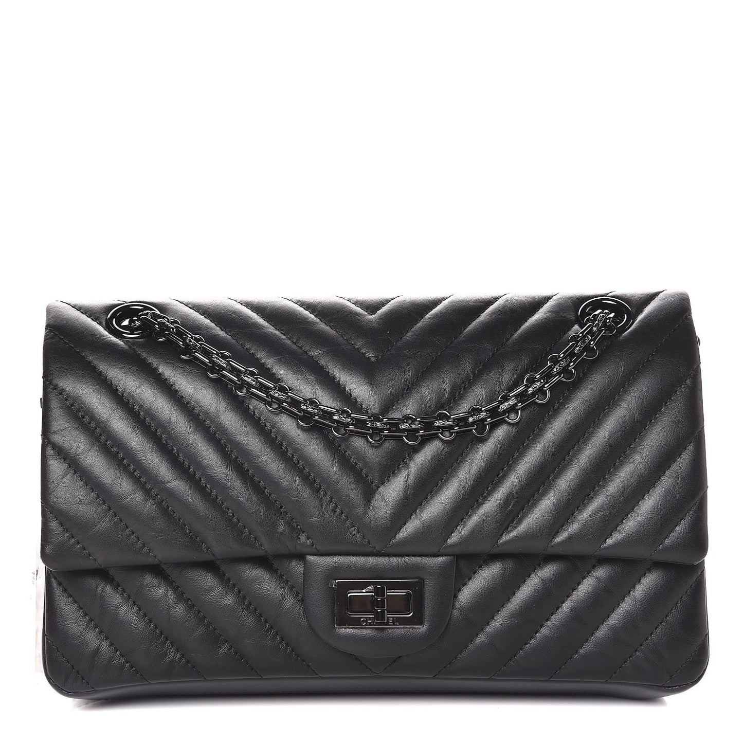 Aged Calfskin Chevron Quilted 2.55 Reissue 225 So Black