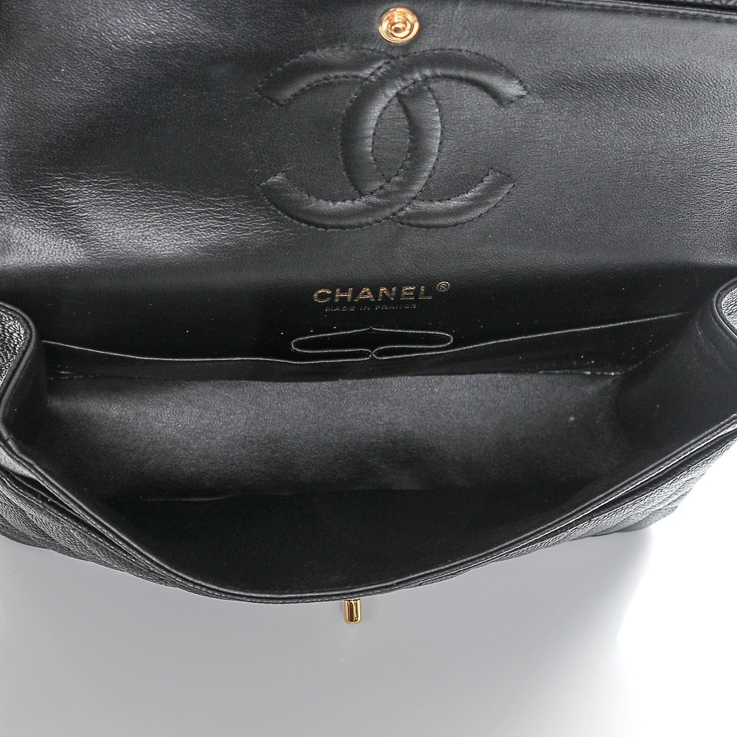Caviar Quilted Medium Double Flap Black