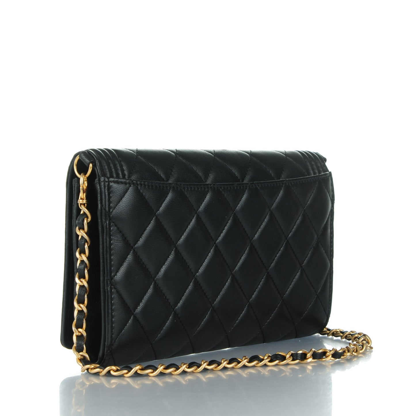 Lambskin Quilted Boy Wallet On Removable Chain WOC Black