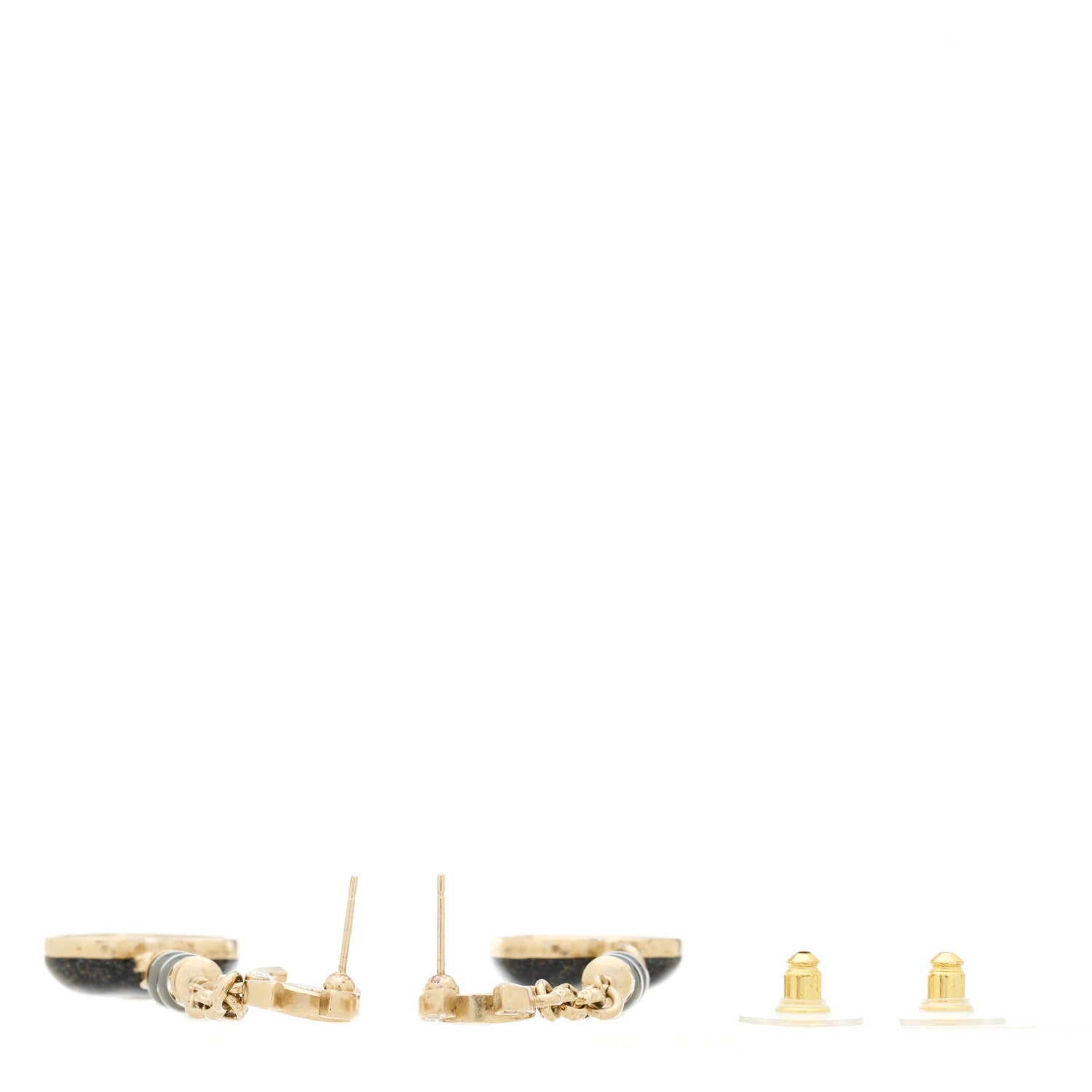 Chanel Resin Crystal Pearl CC Heart Chain Earrings Black Gold 4 of 5