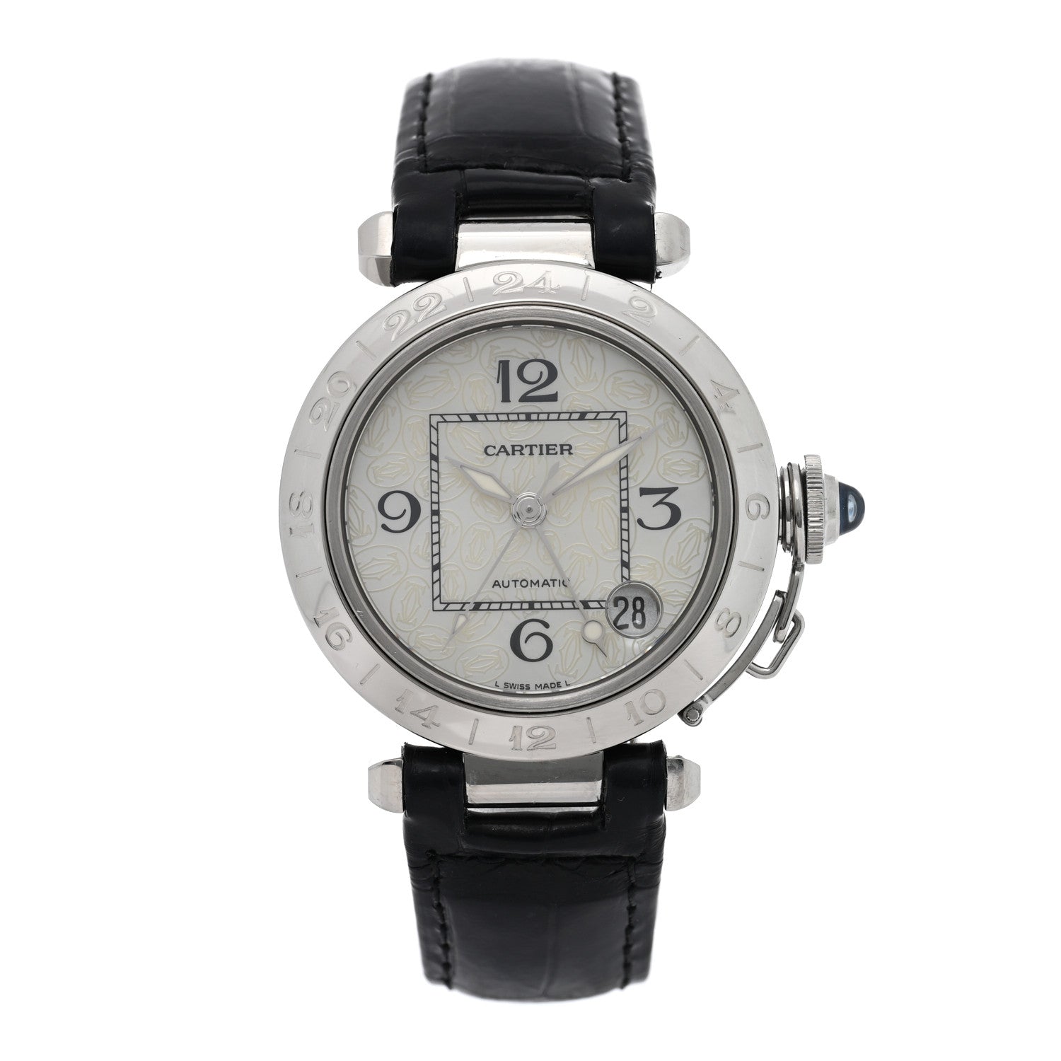 Cartier Stainless Steel Alligator Mother of Pearl 35mm Pasha C Automatic Watch 1 of 4