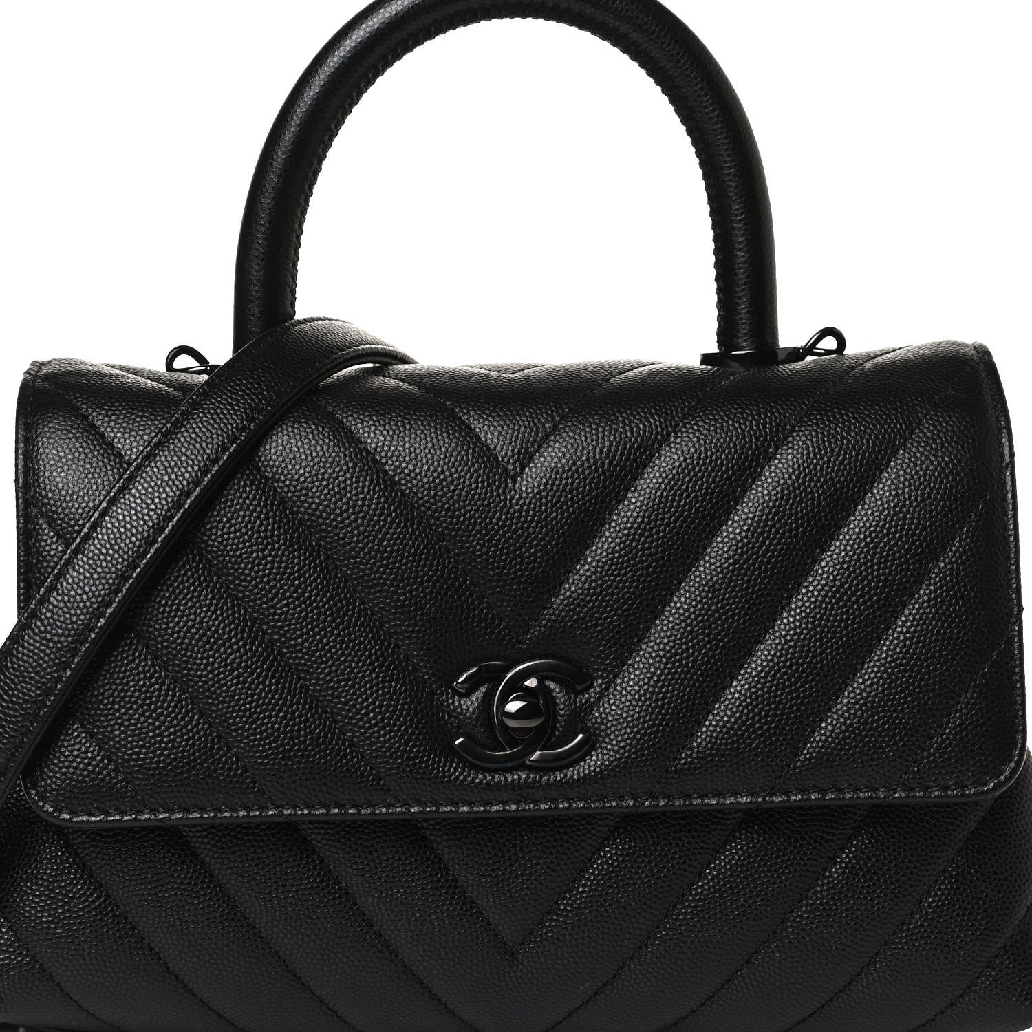 Chanel Caviar Chevron Quilted Mini Coco Handle Flap So Black 9 of 14