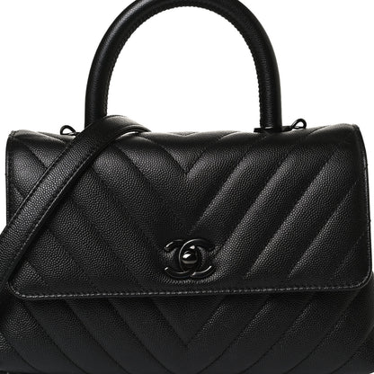 Chanel Caviar Chevron Quilted Mini Coco Handle Flap So Black 9 of 14
