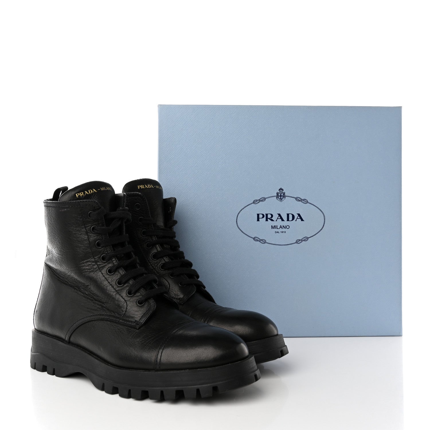 Prada Cervo Shine Captoe 30mm Combat Boots 39.5 Black 14 of 14