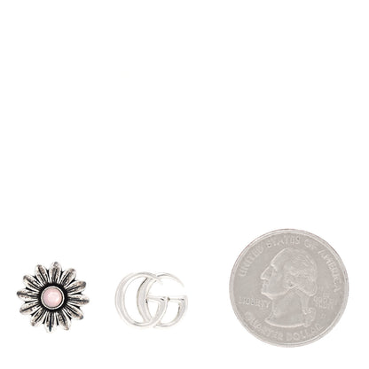 Gucci Sterling Silver Pink Mother of Pearl Flower Marmont Double G Earrings 2 of 7