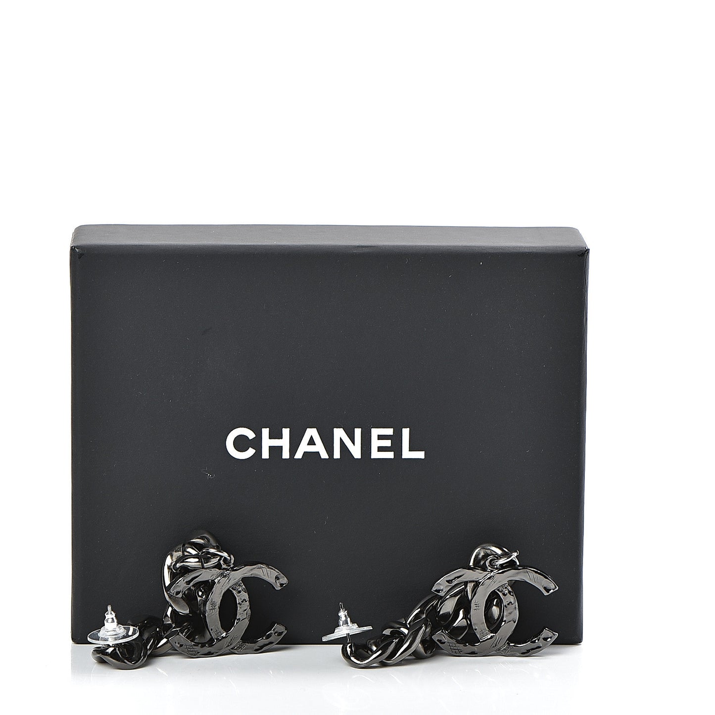 Metal CC Pick Drop Earrings Ruthenium